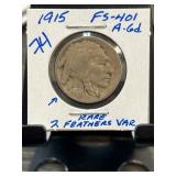 1915 Buffalo Nickel Two Feathers Variety