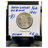 1941 Netherlands Indies 1/4 Gulden Coin