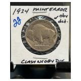 1924 Buffalo Nickel with Clash Error