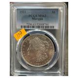 1921 Morgan Silver Dollar, PCGS MS63