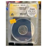 1943-D Lincoln Steel Cent MS 65 by ANACS