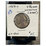 1953-5 Jefferson Nickel with Rare 4 3/4 Steps