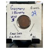 1948 Germany 1 Pfennig Coin in AU Condition
