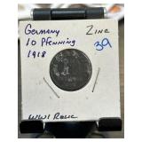 1918 Germany 10 Pfennig Zinc Coin