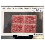 1917 US $2 Revenue Block of Four Stamps