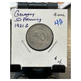 1921 Germany 50 Pfennig Coin, G Mint Mark