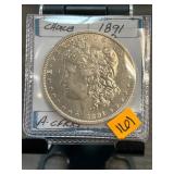 1891 Morgan Silver Dollar in Protective Case