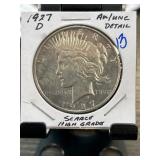 1927-D Peace Dollar in AU/UNC Condition