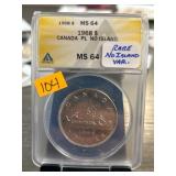1968 Canadian Dollar No Island Variety