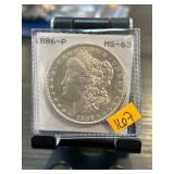 1886-P Morgan Silver Dollar in MS-63 Case