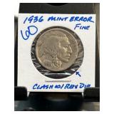 1936 Buffalo Nickel Mint Error Coin