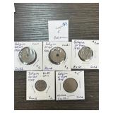 Five Belgium Coins Various Denominations