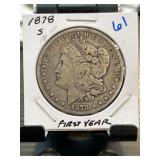 1878 Morgan Silver Dollar " First Year Issue