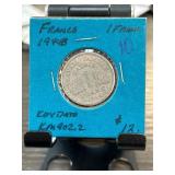 1948 France 1 Franc Coin, KM# 902.2