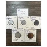 Five Austrian Groschen Coins, 1952-1963