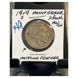 1919 Buffalo Nickel With Mint Error