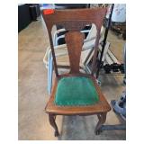 Wooden Side Chair with Green Seat Cushion