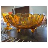Amber Carnival Glass Footed Bowl