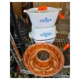 3 White Dishes and Copper Mold