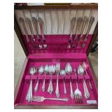 Flatware Set with Floral Design in Wooden Case