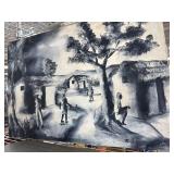 Monochrome Village Scene Signed Painting