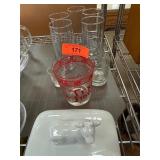 Glassware Lot with Texas Jigger and Cow Butter Dis