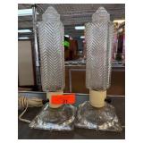 Art Deco Glass Table Lamps w Chevron Pattern