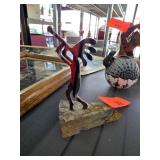 Kokopelli Metal Figurine on Stone Base