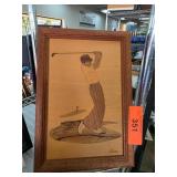 Framed Wooden Golf Player Wall Art