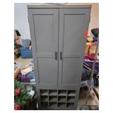 Gray Storage Cabinet With Wine Rack