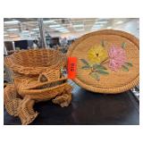 Wicker Frog Basket and Floral Embroidered Containe