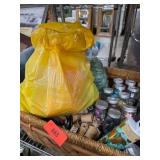 Basket of Craft Supplies With Ribbons and Jars