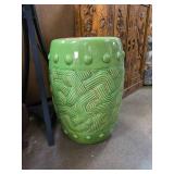 Green Ceramic Garden Stool with Textured Design