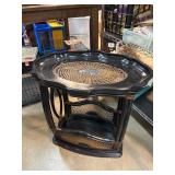 Black Wooden Side Table With Woven Panels