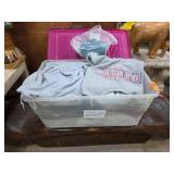 Plastic Bin with Assorted Clothing Items