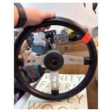 Black Leather Steering Wheel with Metal Spokes