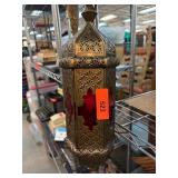 Brass and Red Glass Hanging Lantern