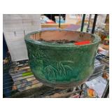 Green Ceramic Planter With Bamboo Design