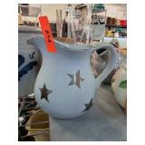 Pottery Barn Star Pitcher with Gray Design