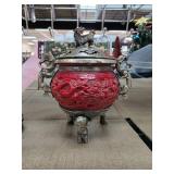 Chinese-Style Red and Silver-Colored Vessel