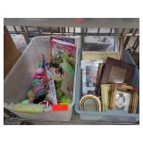 Two Bins of Toys and Photo Frames