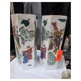 Hexagonal Ceramic Vases with Painted Figures
