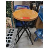 Wooden-Top Folding Stool with Black Metal Legs