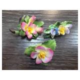 Three Ceramic Floral Brooch Pins