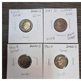 Four U.S. Coins Including Proof Dimes and Wheat Pe