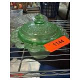 Green Depression Glass Covered Dish