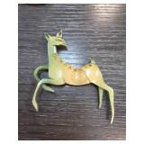 Green Deer-Shaped Brooch with Yellow Accents