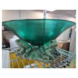 Green Glass Bowl with Frog Base