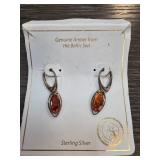 Amber and Sterling Silver Drop Earrings