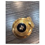 Gold-Tone Brooch with Enamel and Pearl Design